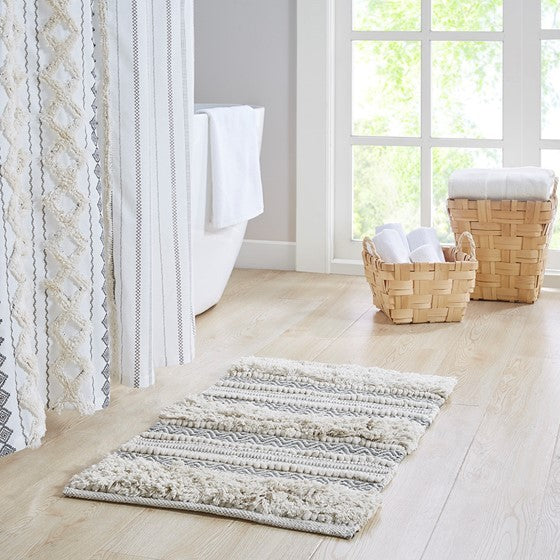 Woven Texture Stripe Bath Rug Grey 22X58"