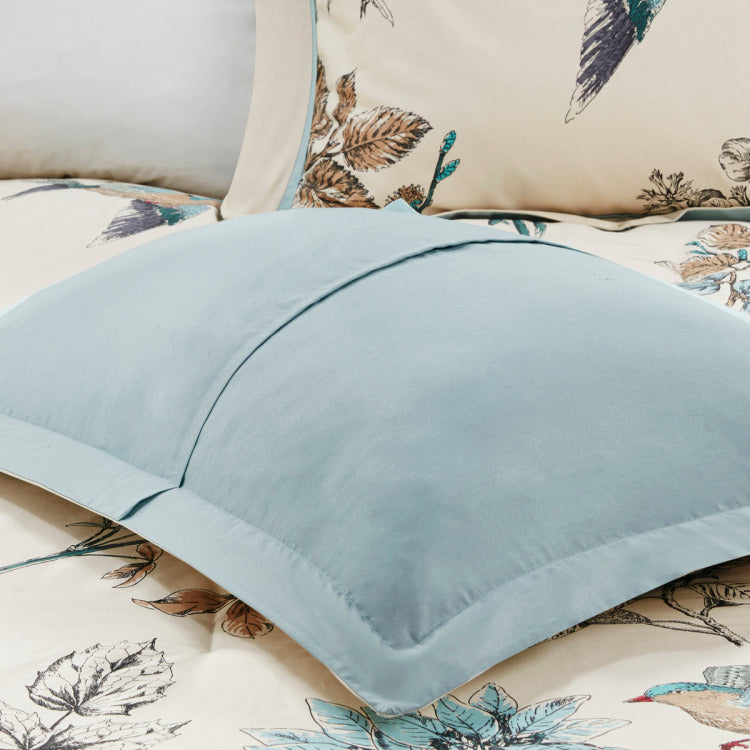 7 Piece Printed Cotton Twill Comforter Set Khaki Queen