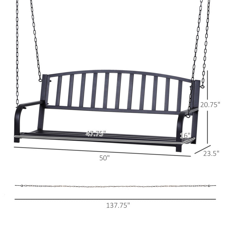 Outsunny 2 Person Front Porch Swing Patio Swing Bench, Outdoor Steel Swing Chair With Sturdy Chains, For Backyard, Deck, 528 Lb Weight Capacity, Black