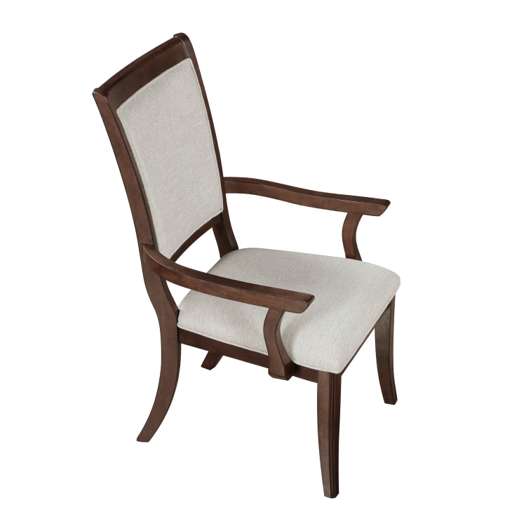 Traditional Dining Armchairs Set Of 2Pc, Cherry Finish Wooden Beige Upholstered Seat Formal Chairs Dinng Room Furniture