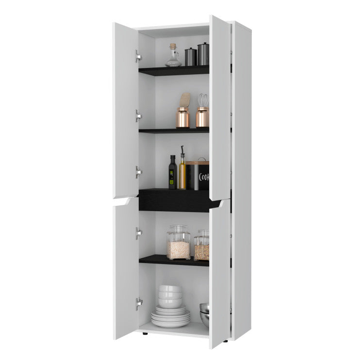 Keyser Multistorage Kitchen Pantry With 5 Shelves And 4 Doors, White Black