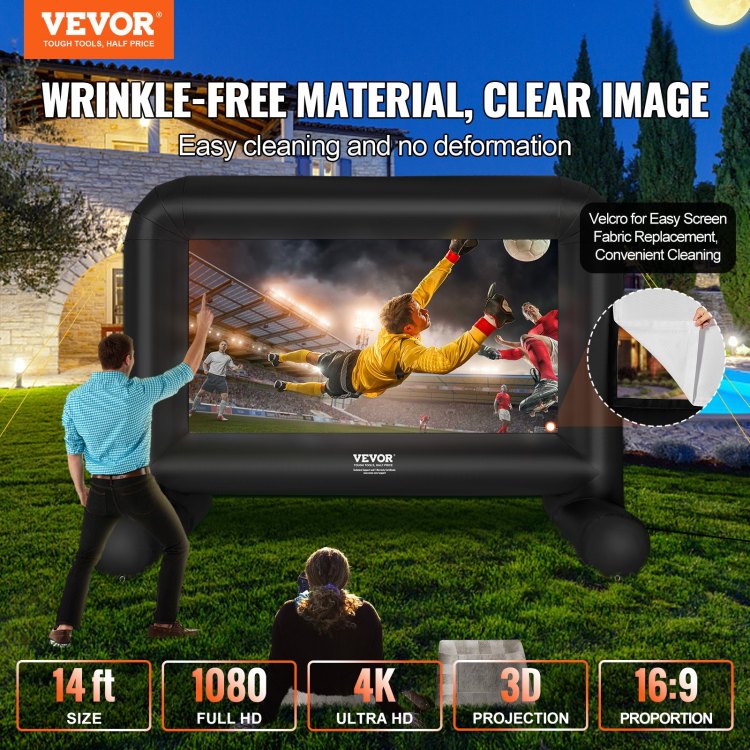 Inflatable Movie Screen, 14 Ft 168Inch Inflatable Projector Screen, Front Rear Projection, Oxford Fabric Blow Up Screen For Outdoor Parties Backyard Movie Night