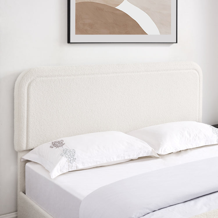 Liv Queen Size Ivory Boucle Upholstered Platform Bed With Patented 4 Drawers Storage, Curved Stitched Tufted Headboard, Wooden Slat Mattress Support, No Box Spring Needed