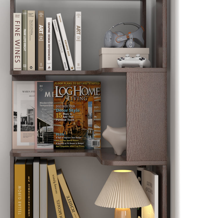 6 Tier Freestanding L Shaped Corner Bookshelf For Living Room, Bedroom, Wooden Bookcase With Anti Drop Panle And Anti Tipping Device, Display Shelf Open Storage Rack Organizer For Home Office Dark