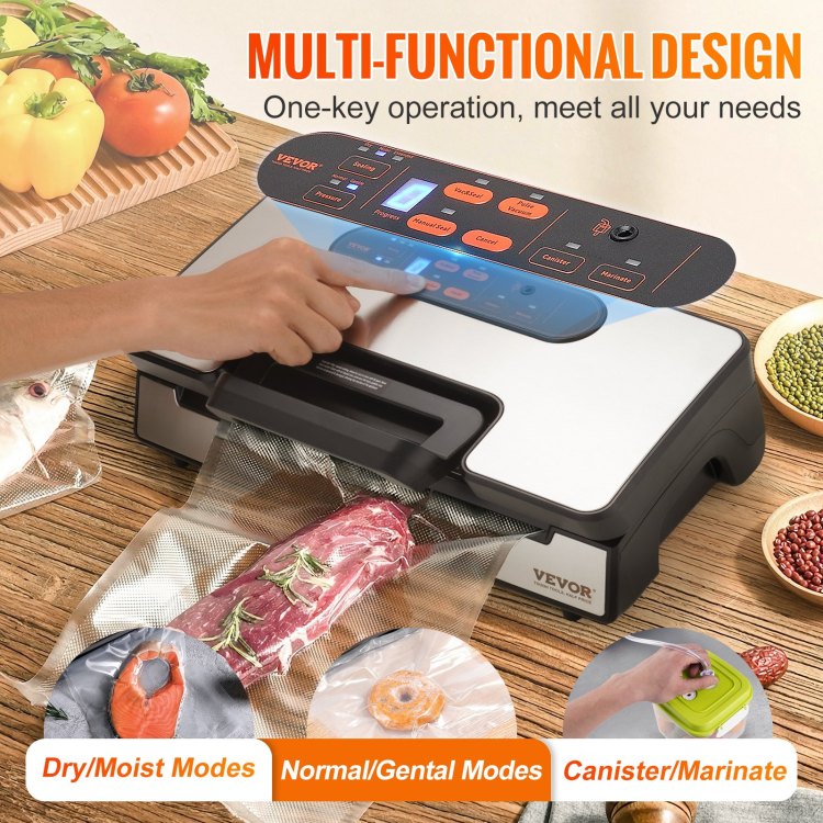 Vacuum Sealer Machine, 90Kpa 130W Powerful Dual Pump And Dual Sealing, Dry And Moist Food Storage, Automatic And Manual Air Sealing System With Built In Cutter, With Seal Bag And External Hose