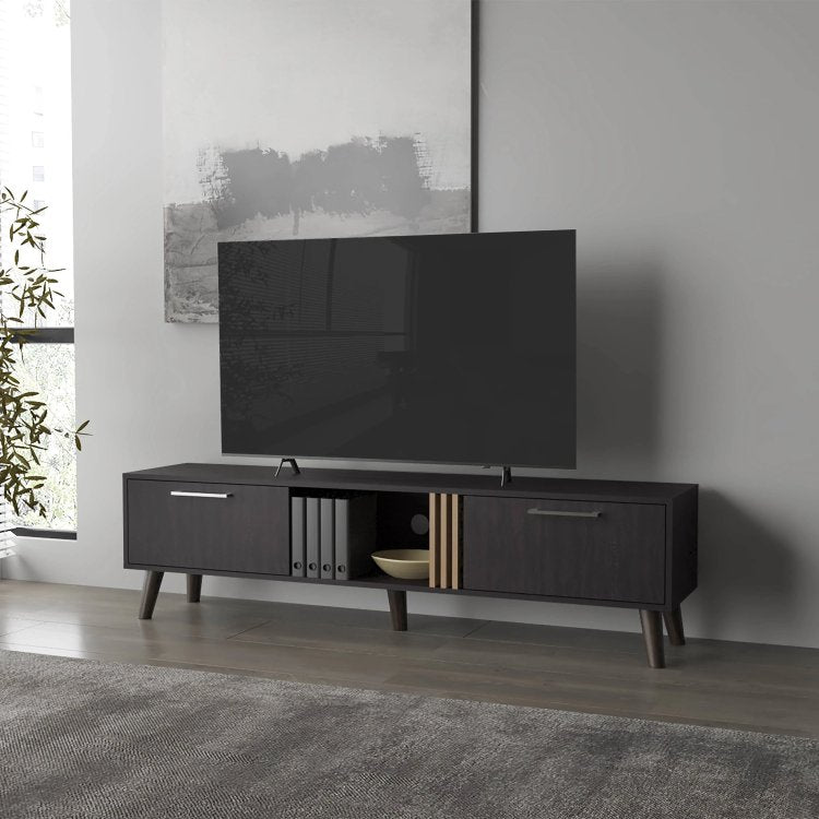 Wengue Tv Stand With 2 Doors And Open Storage