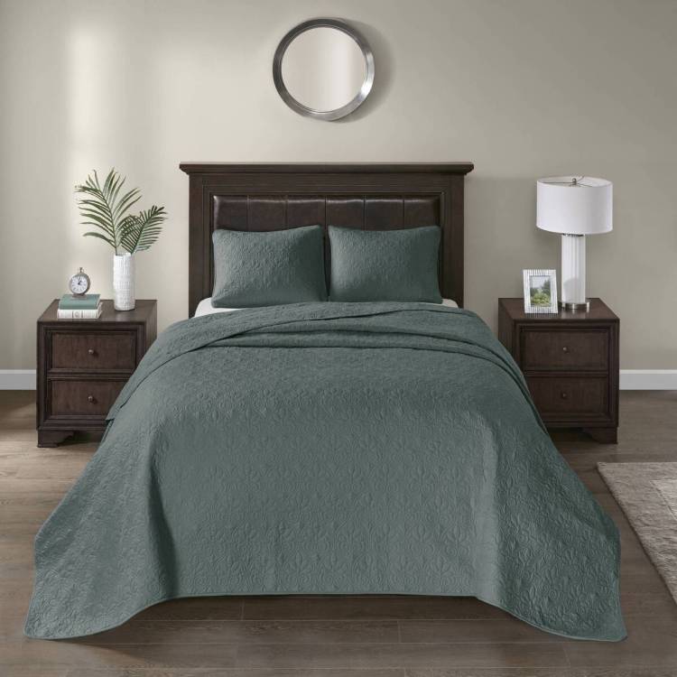 3 Piece Reversible Bedspread Set Balsam Green King