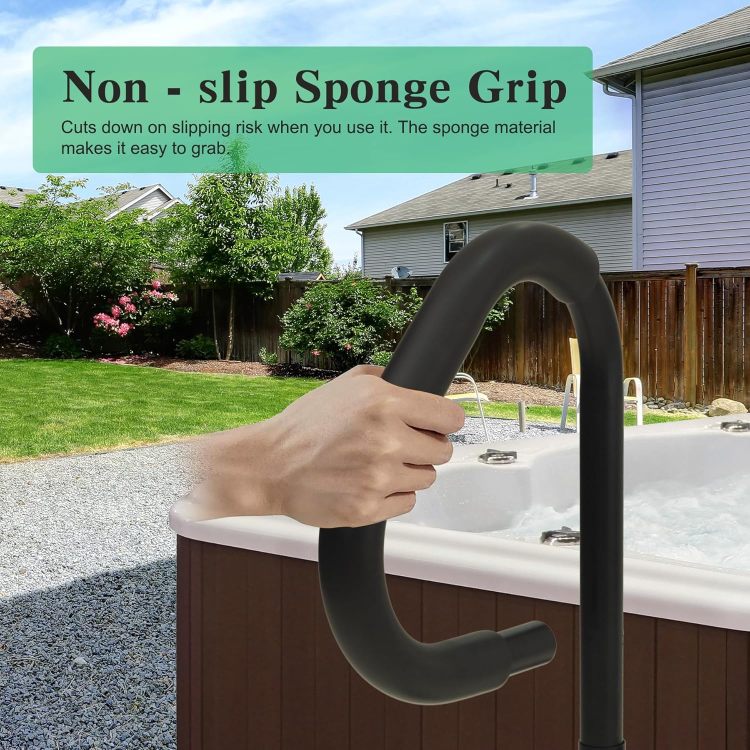 Hot Tub Handrail, Aluminum Spa Hand Rail With 44'' 60'' Adjustable Height & 360 Swivel, Safety Side Handrails With Slide Under Mount Base For Most Hot Tubs & Swim Spas, 600 Lbs Capacity