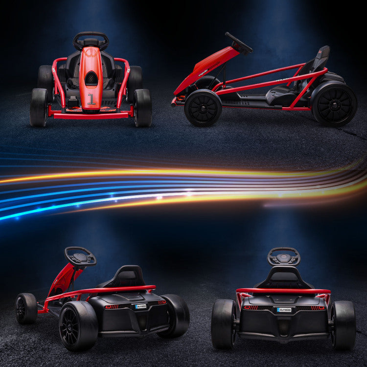 Aosom 24V 8.1 Mph Electric Go Kart, Drifting Car Battery Powered Ride On Toy Outdoor With Slow Start, Music, Horn Honking And Safety Belt, For 8 12 Years Old, Red