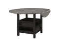 1Pc Farmhouse Contemporary Counter Height Table With Storage Single Pedestal Round Black Gray Natural Grain Integrated Turntable Drop Leaves And Built In Shelving