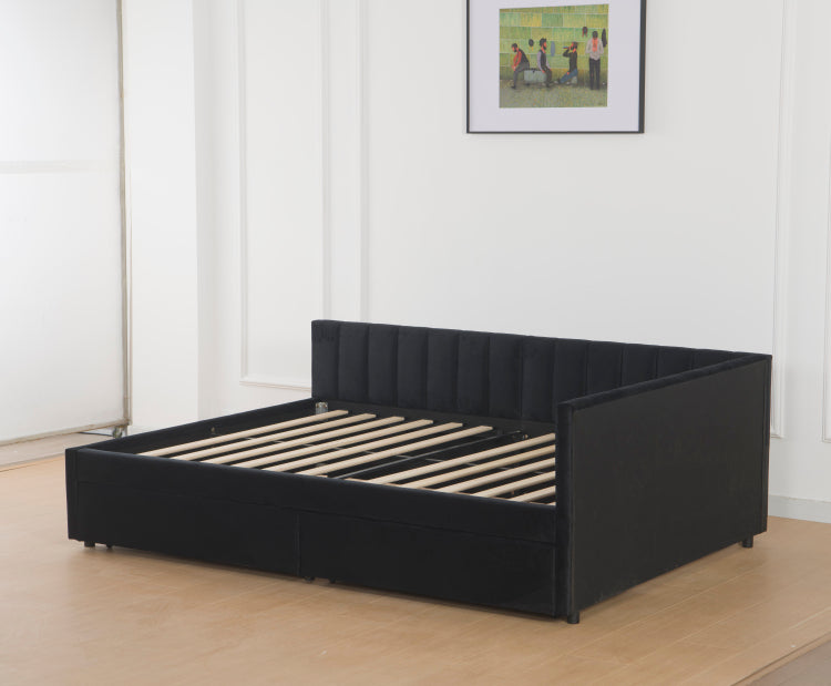 Full Size Daybed With Storage Drawers Upholstered Corner Bed With L Shaped Headboard Velvet Daybed Frame For Living Room Guest Room