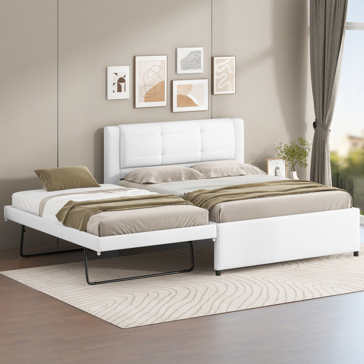 Full Size Upholstery Platform Bed With Trundle,Trundle Can Be Flat Or Erected, Beige