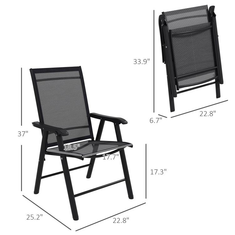 Outsunny Set Of 4 Patio Folding Chairs, Stackable Outdoor Sling Patio Dining Chairs With Armrests For Lawn, Camping, Dining, Beach, Metal Frame, No Assembly, Black