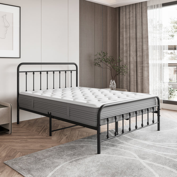 Metal Platform Bed Frame, Victorian Style Headboard Footboard Under Bed Storage No Box Spring Needed Full Size Black
