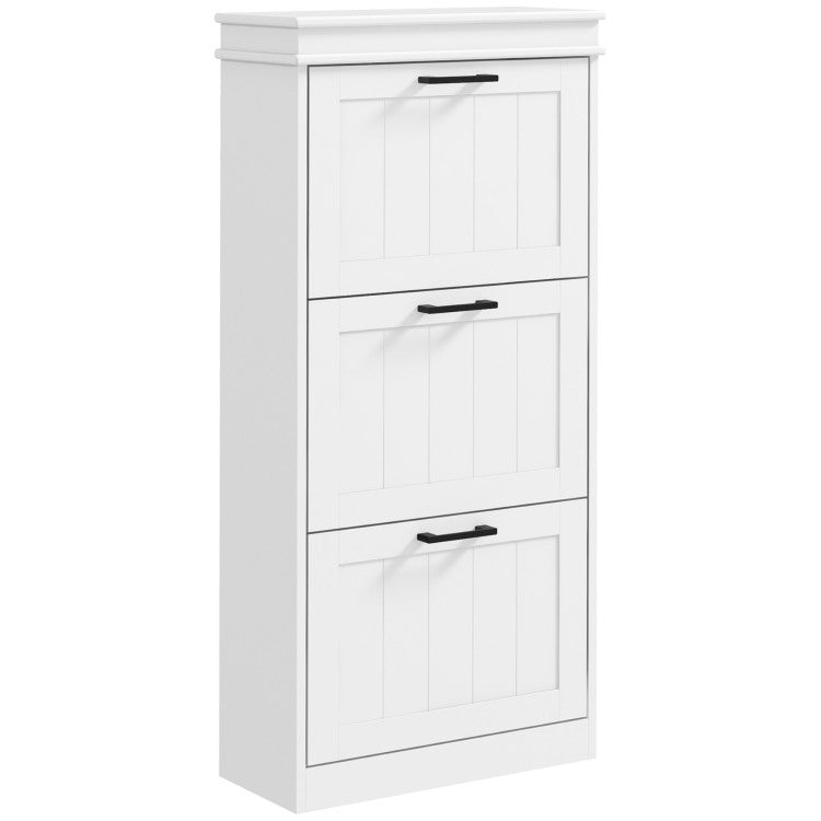 Homcom Shoe Cabinet For Entryway, Narrow Shoe Rack Storage Organizer With 3 Flip Drawers And Adjustable Shelves For 15 Pairs Of Shoes, White