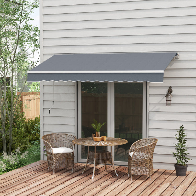 Outsunny 10' X 8' Retractable Awning, Patio Awnings, Sunshade Shelter W Manual Crank Handle, Uv & Water Resistant Fabric And Aluminum Frame For Deck, Balcony, Yard, Dark Gray
