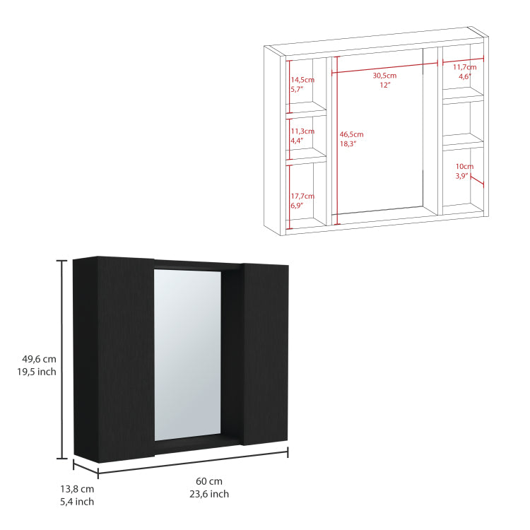 Artemisa Medicine Cabinet, Double Door, Mirror, One External Shelf Black