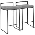 Contemporary Stackable Counter Stool In Black With Grey Faux Leather Cushion Set Of 2