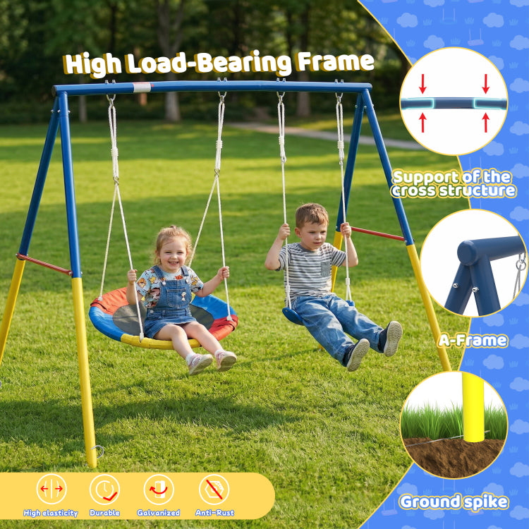 Swing Set For Backyard, 330Lbs Swing Set With Heavy Duty A Frame Metal Outdoor Swing Stand, 1 Saucer Swing Seat & 1 Belt Swings Seat