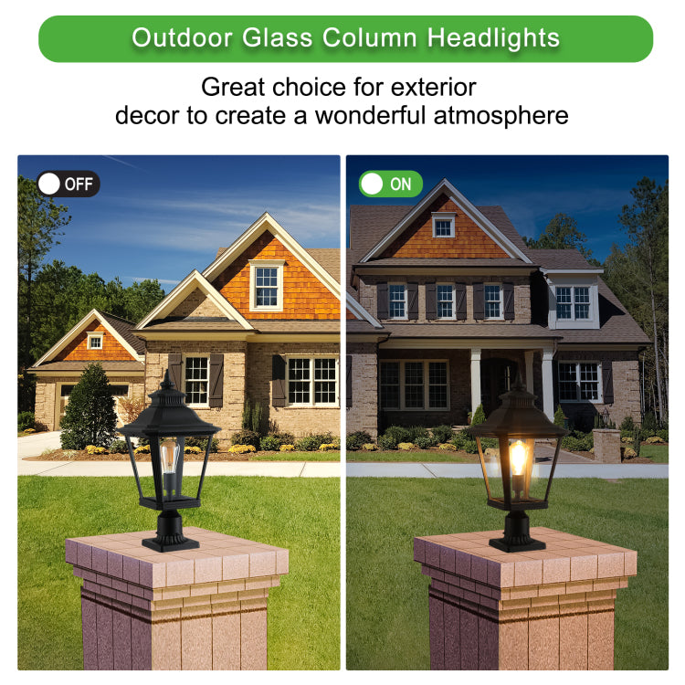 21" H 1 Pack Outdoor Post Lantern Light Vintage Black Metal & Clear Glass Pillar Lamp For Garden, Gate, Driveway, And Pathway Lighting With Elegant Design Bulb Not Included