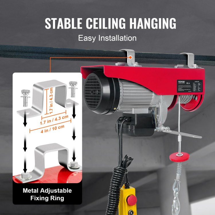 Electric Hoist, 1320 Lbs Lifting Capacity, 1150W 110V Electric Steel Wire Winch With 14Ft Wired Remote Control, 40Ft Single Cable Lifting Height & Pure Copper Motor, For Garage Warehouse Factory