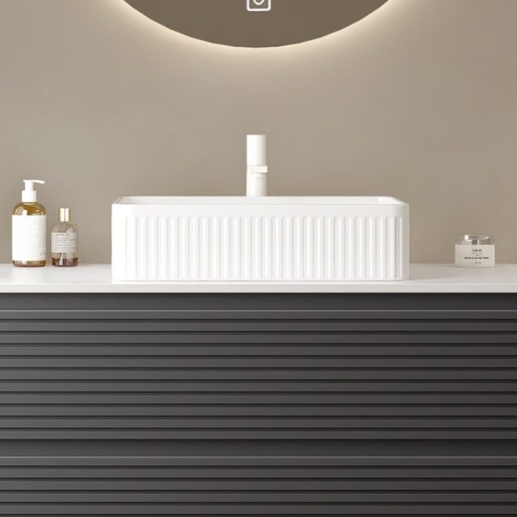 20'' Bathroom Sink, Rectangular Striped Vessel Ceramic Basin Without Faucet, No Cabinet, White