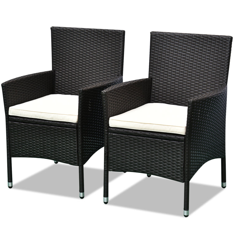 Outsunny 2 Pcs Rattan Wicker Dining Chairs With Cushions And Anti Slip Foot, Patio Stackable Chairs Set For Backyard, Garden, Lawn, Dark Coffee