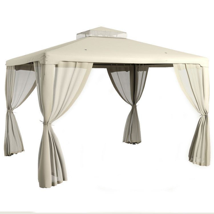Outsunny 9.6' X 11.6' Patio Gazebo, Outdoor Canopy Shelter With 2 Tier Roof And Netting, Steel Frame For Garden, Lawn, Backyard, And Deck, Cream White
