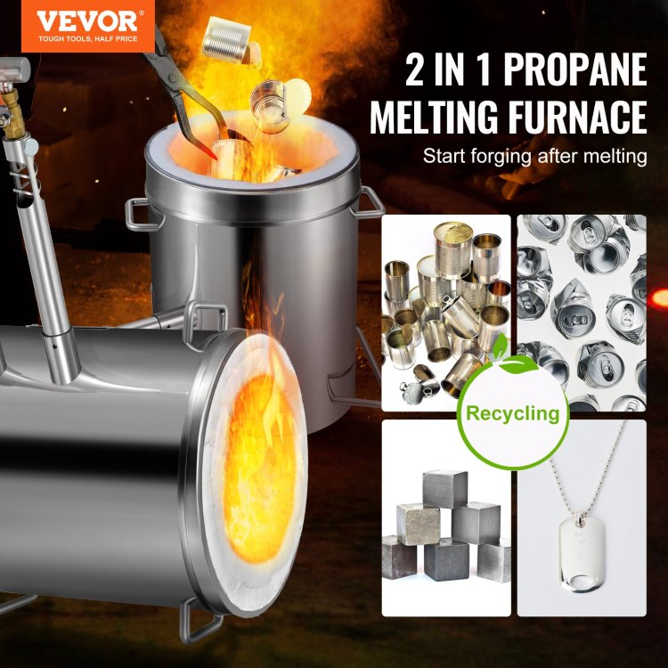 Propane Melting Furnace Kit, 12Kg Large Capacity Foundry Home Kilns,Stainless Steel Smelter, Blacksmithing Forge With Crucible An Tongs Kiln, For Metal Scrap Recycle, Gold Copper Silver Casting