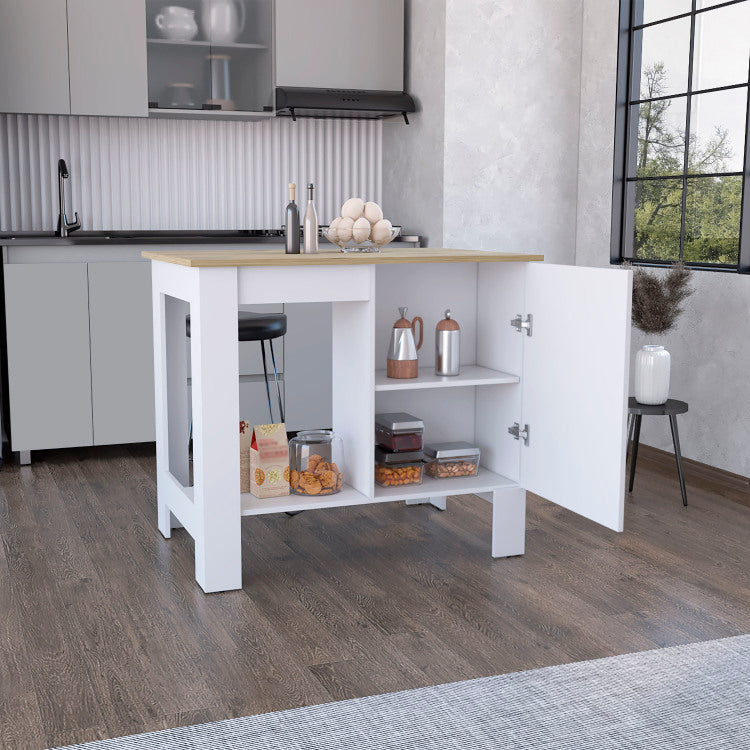 Atenea Kitchen Island, Single Door Cabinet, Shelf White Macadamia