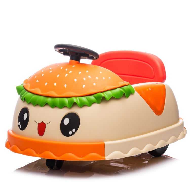 12V Kids Ride On Electric Bumper Car W Parents Control,Cute&Realistic Hamburger Design,360 Degree Rotation,Storing Space,Bluetooth,Music,Usb,Silent Wheel,Led Lights,Power Display,Anti Rollover For 2