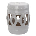 Outsunny 14" X 17" Ceramic Garden Stool With Double Coin Knotted Ring Design & Strong Glazed Material, Decorative End Table, Home Collection, White