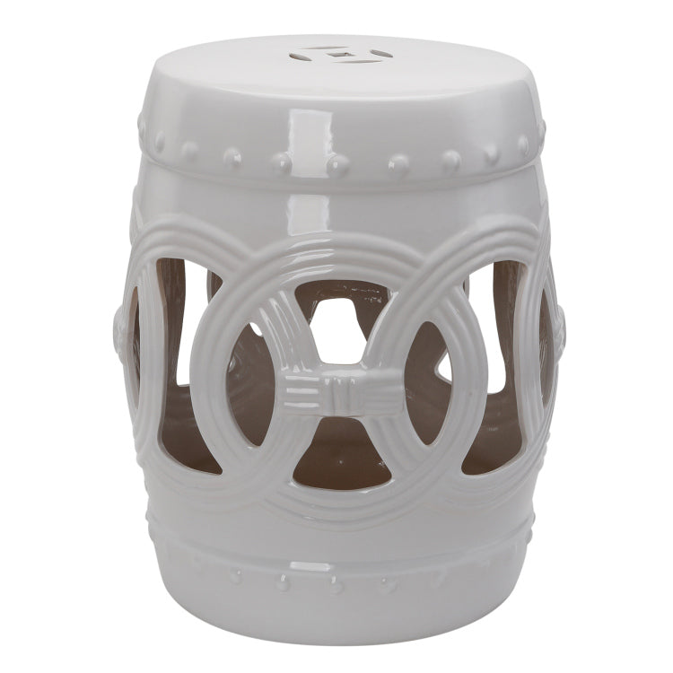 Outsunny 14" X 17" Ceramic Garden Stool With Double Coin Knotted Ring Design & Strong Glazed Material, Decorative End Table, Home Collection, White