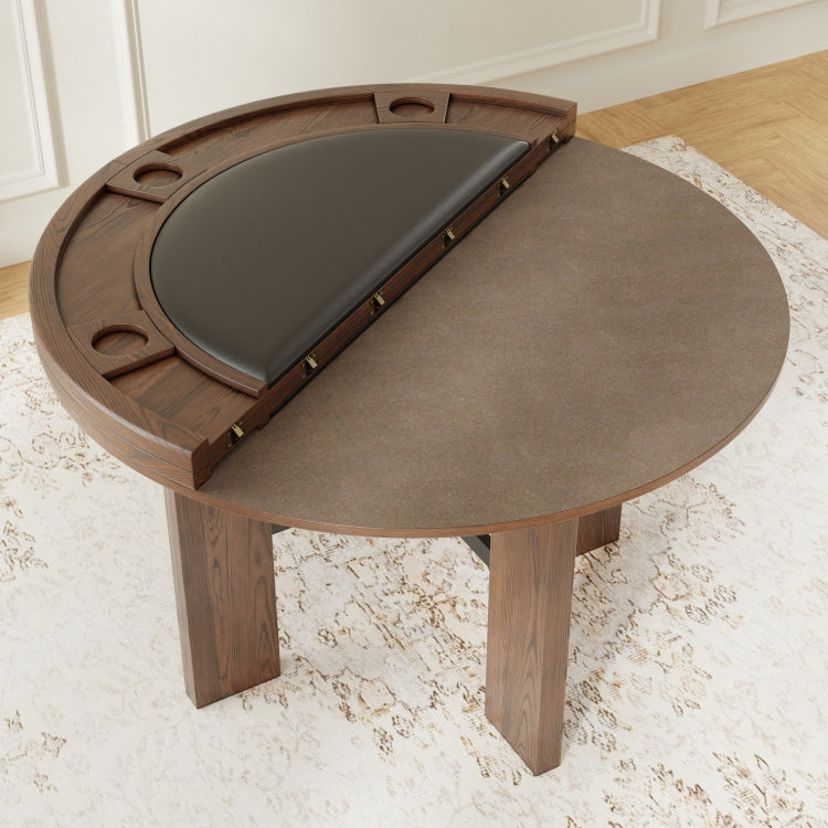 Gorman Dining And Game Table In Walnut Finish With Black Faux Leather Insert