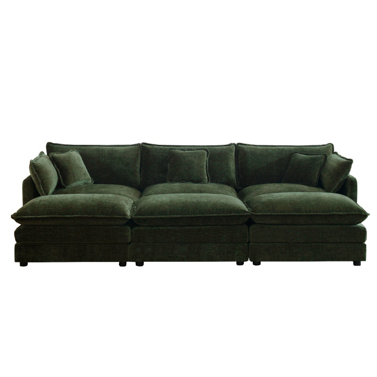 Comfortable Deep Seat Reversible Modular 3 Seater Sectional Super Soft Sofa U Shaped Sectional Couch With 3 Ottomans, 3 Toss Pillows And 2 Arm Pillows