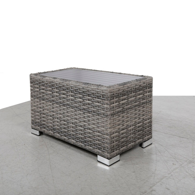 Mixed Grey Slatted Side Table With Aluminum Top Fully Assembled