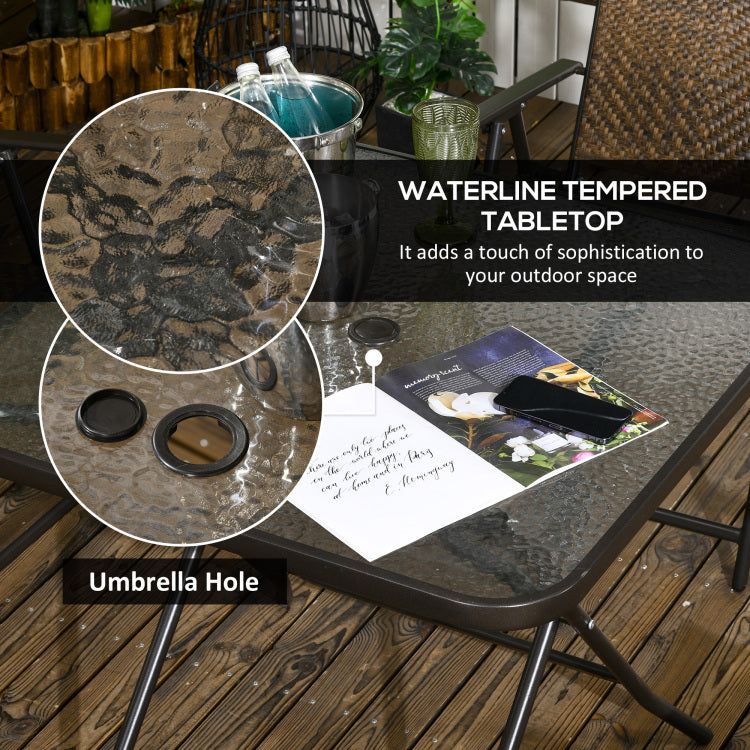 Outsunny 5 Pieces Wicker Patio Dining Set, Foldable Outdoor Table And Chairs, Wicker Furniture Dining Set With Umbrella Hole, Tempered Glass Table, Dark Brown