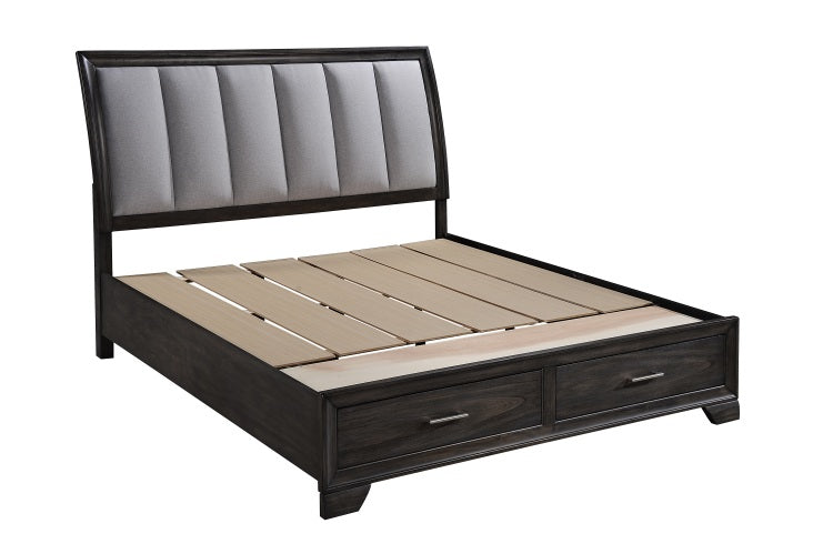 1Pc Queen Storage Platform Bed Upholstered Ultra Plush Headboard Two Footboard Storage Drawers Solid Wood