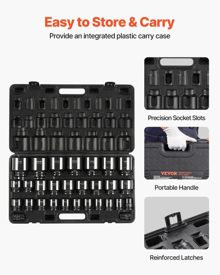Impact Socket Set 3 4 Inches 29 Piece Impact Sockets, 6 Point Sockets, Rugged Construction, Cr M0, 3 4 Inches Drive Socket Set Impact Sae 3 4 Inch 2 1 2 Inch, With A Storage Cage
