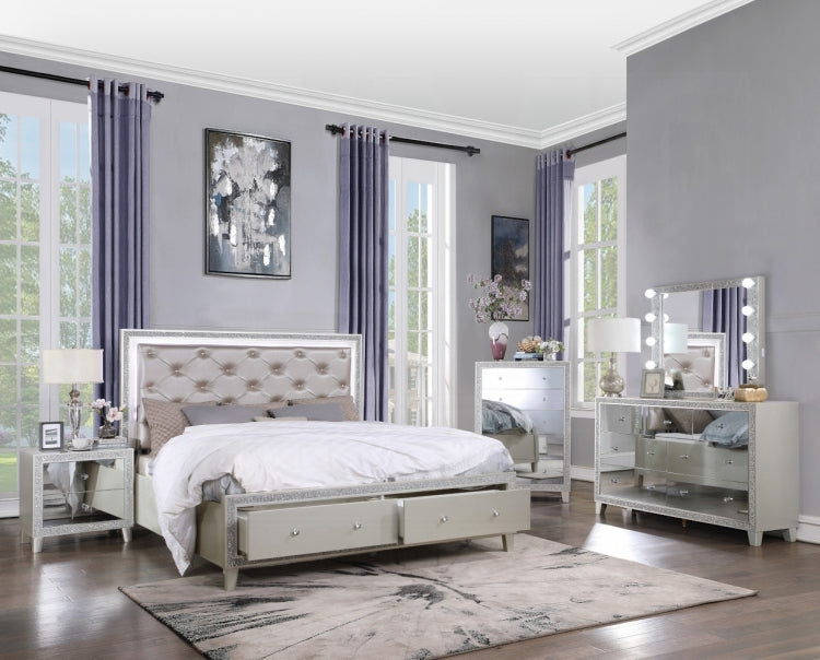 Glam Style Bedroom Furniture 1Pc Nightstand With 2X Drawers Mirrored Front Champagne Finish