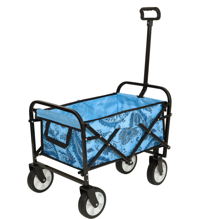 Minimeetall Colorful Collapsible Foldable Wagon Cart With Strapping System, Beach Wagon ,Utility Wagon Grocery Cart Camping Shopping Sports Gardeing Fishing Supports 225Lbs,Flower Blue Light