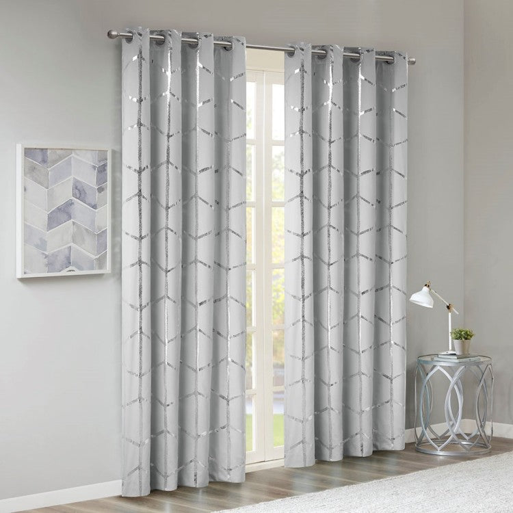 Total Blackout Metallic Print Grommet Top Curtain Panel Only 1 Pc Panel