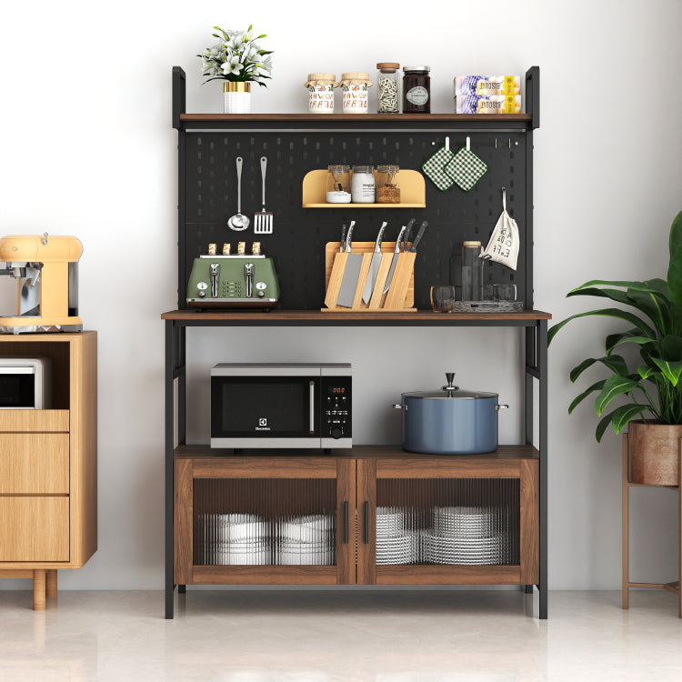 Kitchen Bakers Rack With Door, Microwave Oven Stand, Utility Storage Shelf, Durable Kitchen Organizer For Small Spaces