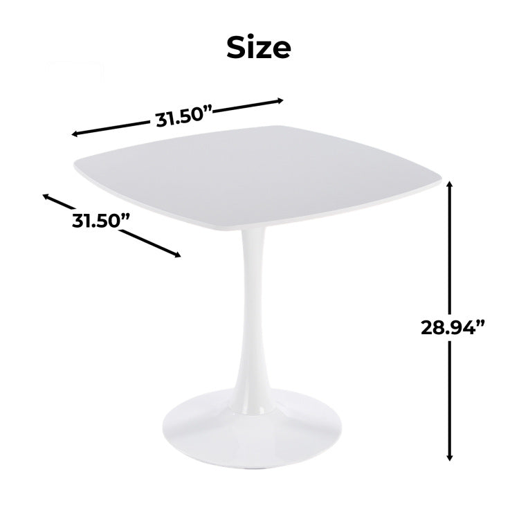 31.5 Inch White Square Dining Table For 2 4 Person, Mid Century Modern Tulip Table With Sturdy Metal Pedestal Base, 0.71" Thickened Mdf Tabletop For Small Space, Apartment, Kitchen, Bistro & Office