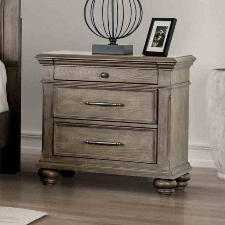 Aged Oak Finish Nightstand Round Knob Ball Bearing Glide Bun Feet Transitional Bedroom Furniture