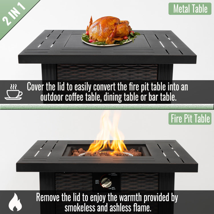 28" Propane Gas Fire Pit Table, 50000 Btu Square Steel Fire Pit For Outside Patio Deck Garden Backyard Black