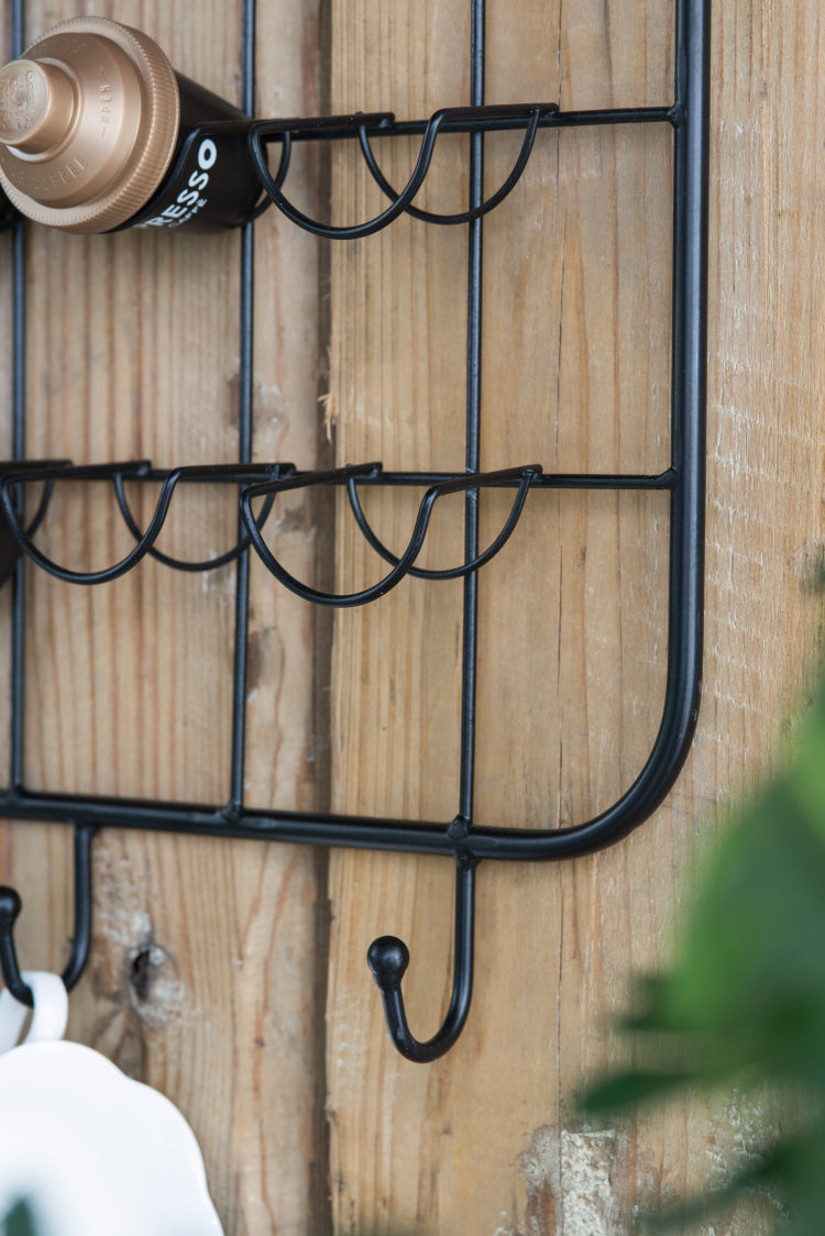 22.8X5.5X28.7" Black Floating Coffee Bar Shelf With Coffee Pod Holder, Hooks And Storage Shelf