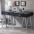Black High Gloss And Chrome 2 Drawer Writing Desk