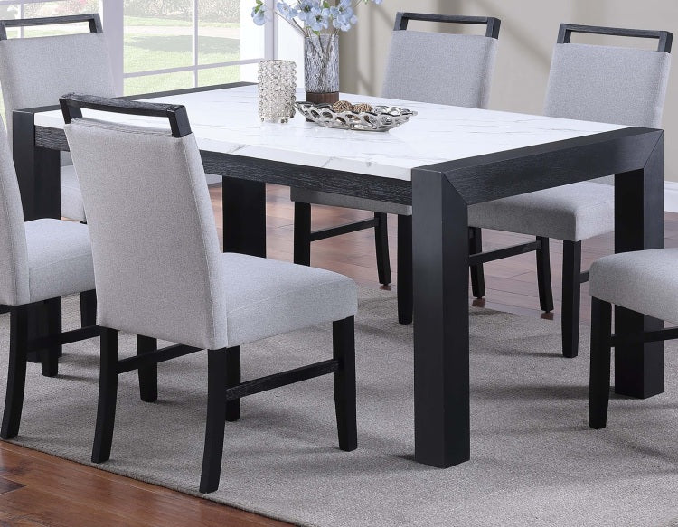 Elegant White Faux Marble Top 1Pc Table Charcoal Legs Wooden Dining Table Modern Sleek Two Tone Dining Table