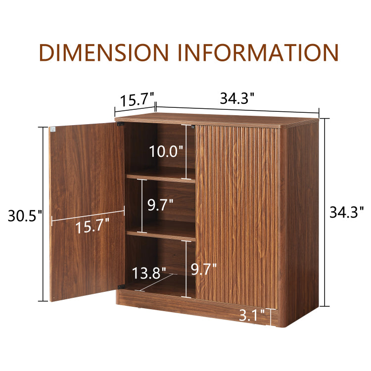 34.3" Modern Wavy Sideboard, Curved Contour Design Storage Cabinet, 2 Door Cabinet With Storage Function, Suitable For Kitchen Bedroom Living Room, Walnut, 34.3"L X 15.7"W X 34.3"H